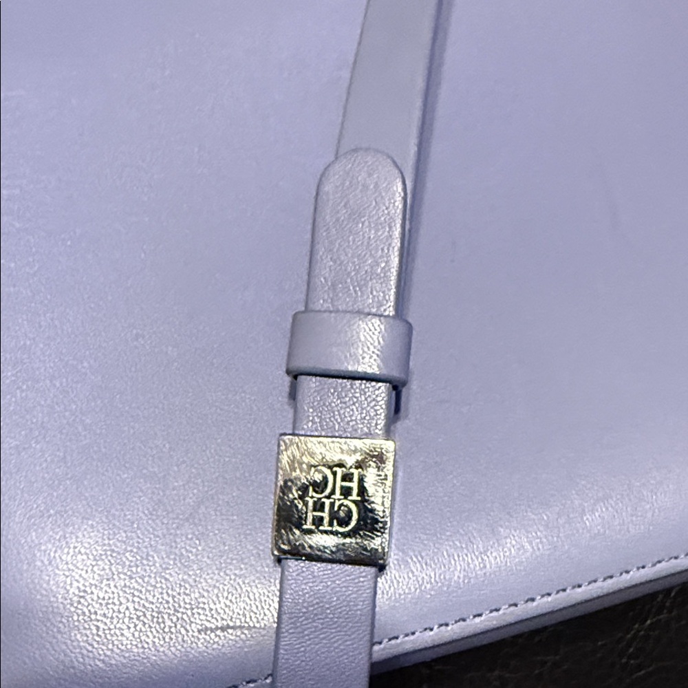 Carolina Herrera (NWOT) Leather Light Blue Structured Top-Handle Crossbody Bag - Picture 3 of 11